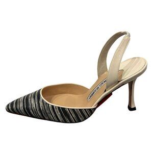 NEW! Manolo Blahnik black/ivory slingbacks 6.5/36.5